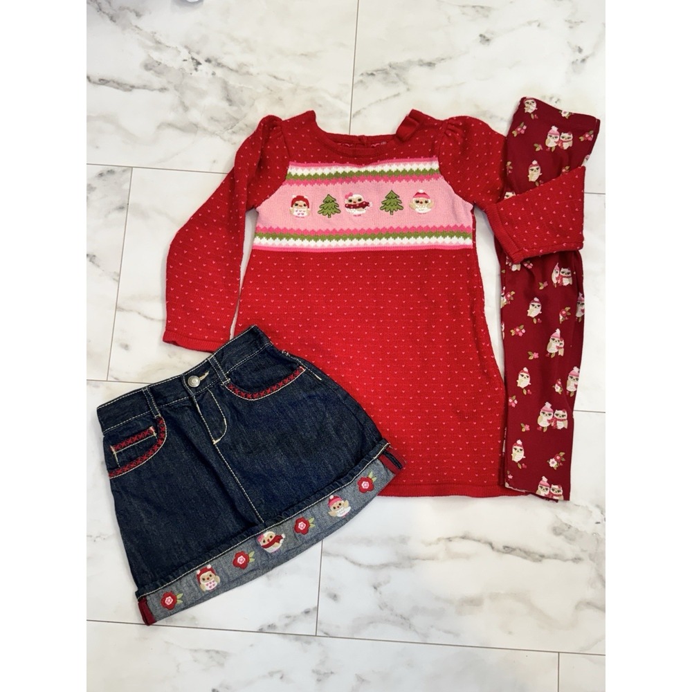 GYMBOREE Cozy Owl 4T Clothes Dress, Leggings & Skirt   3pc Lot